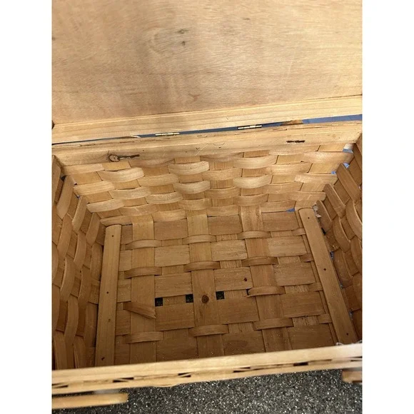 Vintage 1970s Splint Wood Picnic Basket - Picture 5 of 9